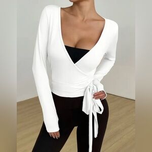 White Wrap Top and Olive Leggings 2 pieces